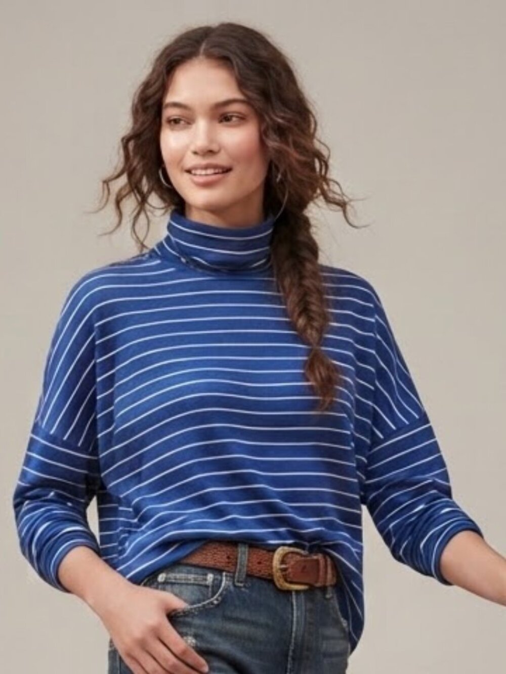 MICHAEL Michael Kors Navy and White Striped Turtle Neck Sweater